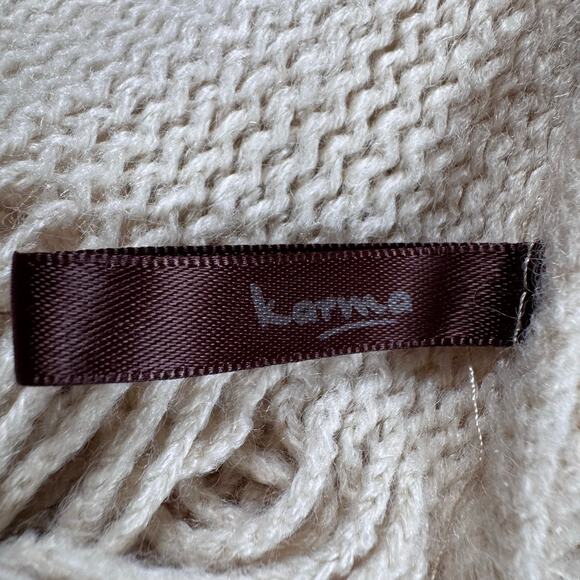 Karma Cream & Peach Textured Knit Poncho Pullover Fringe Boho Hippie Festival - Picture 6 of 7